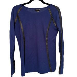 Doncaster blue sweater with black leather trim- size S